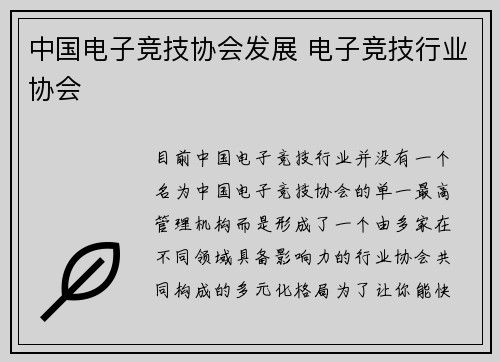 中国电子竞技协会发展 电子竞技行业协会